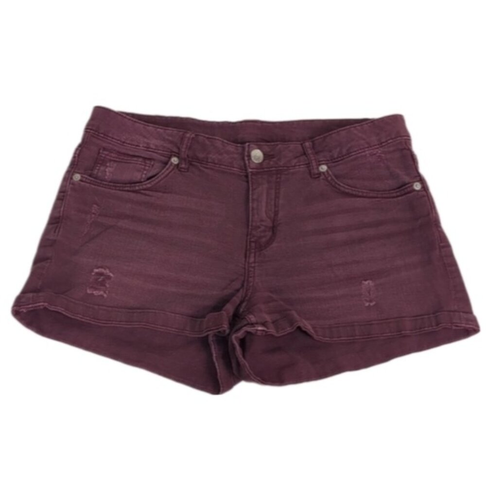 H&M Divided Red Concept Denim Shorts Cuffed Purple Distressed Jean